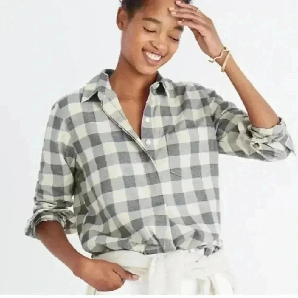 Madewell Classic Ex Boyfriend Button Back Buffalo Check Flannel Shirt Size Med
